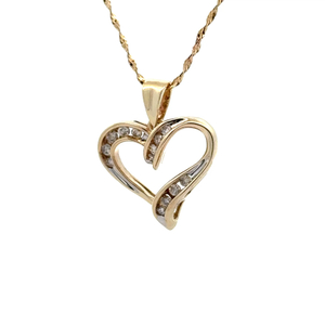 10K Yellow Gold  1/4 Carat TW Diamond Heart 16 in. Necklace