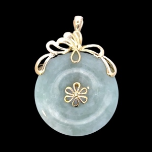 14K Yellow Gold  Jade Disc Pendant
