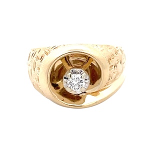 Gents 14K Yellow Gold 1/5Ct Diamond Cocktail Ring SZ:9, 13.3g