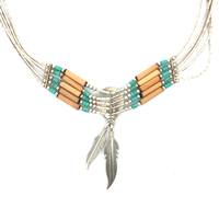 Signed Quoc Turquoise Liquid Silver 5-Strand Beaded Necklace