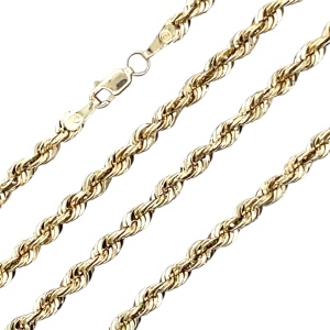 10K Yellow Gold 24 in. Hollow Diamond Cut Rope Chain 3.0mm, 3.1g