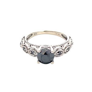 10K White Gold 1.0CTW Black Diamond Engagement Ring SZ:5