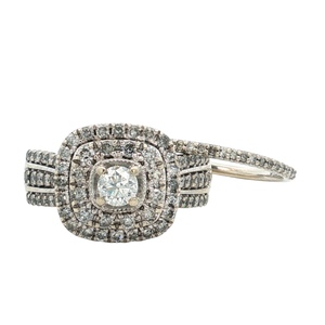 Ladies 10K White Gold 1-1/4CTW Double Halo Diamond Bridal Set SZ:7