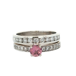 Ladies 18K White Gold 1.0CTW (.40 Pink) Diamond Bridal Set  SZ:7