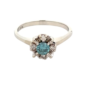 14K White Gold Blue & White Diamond Cocktail Ring SZ:8