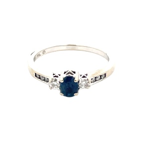 14KWG Past, Present, Future Collection Blue Sapphire & Diamond Anniversary Ring