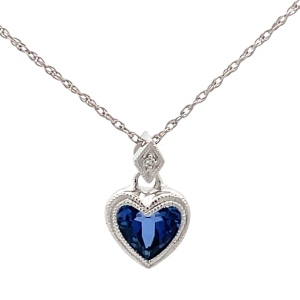 10K White Gold Blue Heart-Shape Gemstone Necklace 18 in.