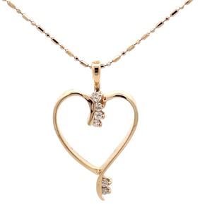 1.5" Gold Heart with Diamonds Pendant Necklace 0.07CTW 10K Yellow Gold 3.9g 
