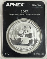 2017 30 gram Silver Chinese Panda 10Yuan .999 Fine Silver