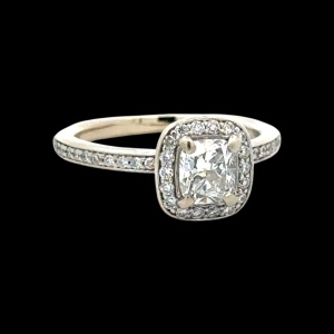 18K White Gold 1.10CTW Diamond Halo Engagement Ring SZ:4.5