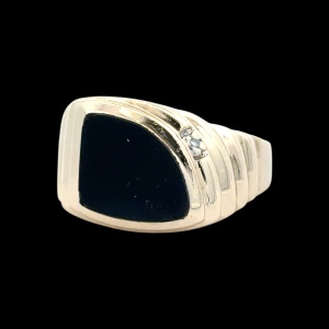 Gents 10K Yellow Gold Black Onyx Cocktail Ring SZ:10.5