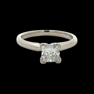 14K White Gold  .90Ct Princess-Cut Diamond Solitaire Engagement Ring SZ:5.5