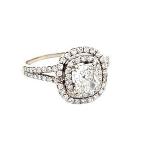 18K White Gold 1.0Ct Cushion-Cut Diamond 1.0CTW Double Halo Engagement Ring SZ:8