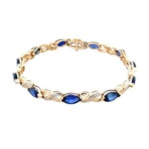 10K Yellow Gold  6-3/4 in. Blue Gemstone Bracelet