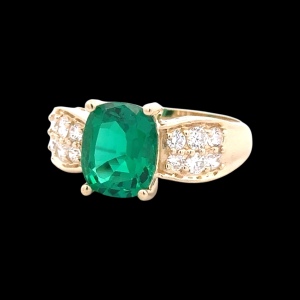 14K Yellow Gold Lab-Created Green Gemstone & Cubic Zirconia Ring SZ:8