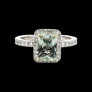 Neil Lane 14K White Gold Emerald-Cut Mint Lab-Gemstone & Diamond Halo Engagement Ring SZ:6