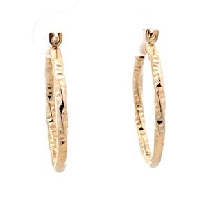 14K Yellow Gold 1 in. Polished Textured Hoop Earrings 1.1g