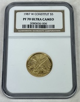 1987 W $5 Constitution Gold Coin NGC PF70 Ultra Cameo