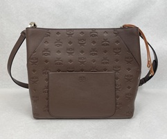 MCM Calfskin Ottomar Large Klara Monogram Hobo Handbag Brown