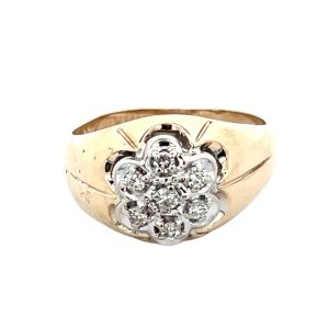 10K Yellow Gold 1/5CTW Diamond Kentucky Cluster Cocktail Ring SZ:7