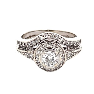 14K White Gold 1.0CTW Diamond Bridal Set SZ:6.5