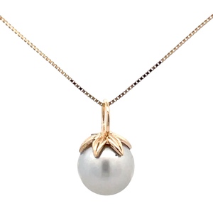 10K Yellow Gold 16 in. 8.5mm Light Gray Pearl Necklace