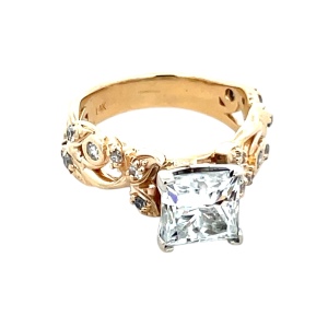 Ladies 14K Yellow Gold Lab Created Moissanite & Diamond Cocktail Ring SZ:7