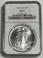 1993 American Silver Eagle NGC MS69 .999 Fine Silver