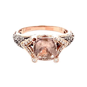 LeVian 14K Rose Gold Morganite With White & Chocolate Diamonds SZ:7