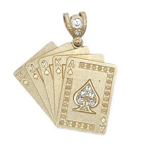 14K Yellow Gold Royal Flush Card CZ Pendant 8.1g