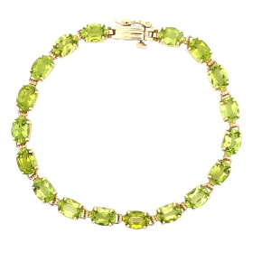 14K Yellow Gold 7 in. Peridot Gemstone Tennis Bracelet 12.8g