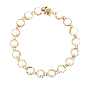 10K Yellow Gold 7 in. Synthetic Pearl Bracelet 8.7g