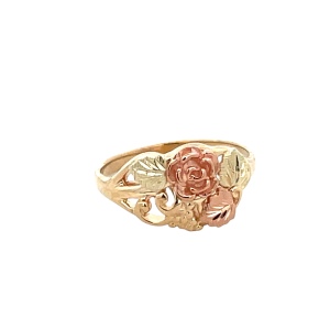 Ladies 10K Tri-Color Gold Leafy Rose Ring SZ:7
