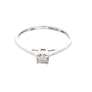 Ladies 10K White Gold .07CT Diamond Solitaire Engagement Ring SZ:7