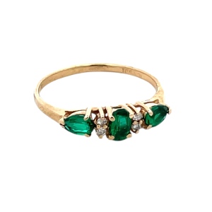 Ladies 10K Yellow Gold Synthetic Emerald & Diamond Ring SZ:7