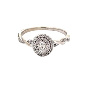 Ladies 10K White Gold 1/4CTW Diamond Oval Cluster Ring SZ:6.5