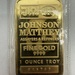 Johnson Matthey 1 Ounce Gold Bar 9999 Fine Gold 