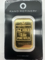 Rand Refinery 1 Ounce Gold Bar Au 999.9 Fine Gold