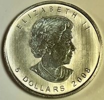 2008 Elizabeth II 5 Dollars Canada .9999 Fine Silver Coin