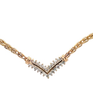 14K Yellow Gold  18 in. 1/4CTW Diamond Chevron Necklace 10.1g