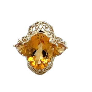 14K Yellow Gold Synthetic Citrine Gemstone Ring SZ:6