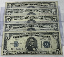 $5 Bill 1934, 1953, 1963 Silver Certificates Price is for 1