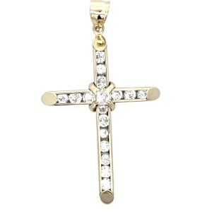10K Yellow Gold 2-1/4 in. Cubic Zirconia Cross Pendant 4.8g