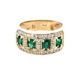 14K Yellow Gold Emerald & 1/4CTW Diamond Band SZ:6