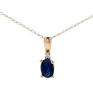 10K Yellow Gold Blue Sapphire & Diamond Necklace 18 in. 
