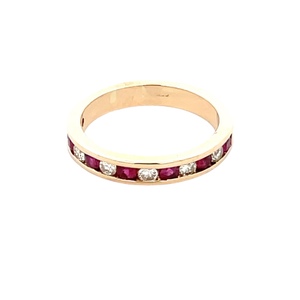 18K Yellow Gold Ruby & Diamond 3.4mm Band SZ:6
