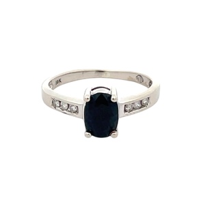 Ladies 10K White Gold Diamond & Blue Sapphire Gemstone Ring SZ:6, 2.2g