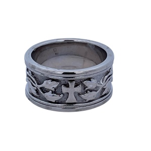 14K White Gold 11.5mm Wide Cross Scroll Ring SZ:9.5 