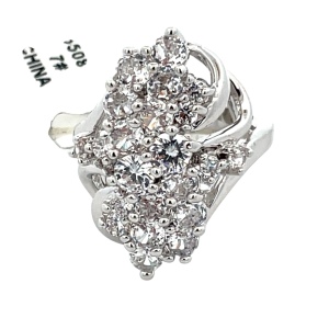 Ladies Platinum Cubic Zirconia Cluster Ring SZ:7