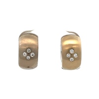 18K Brushed Solid White Gold 1/2 in. Diamond Accented Huggie Earrings